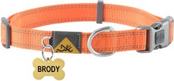 Browning Personalized Performance Webbing Fully Adjustable Dog Collar with Custom Engraved Gold Bone Tag, Safety Orange, Large: 18 to 28-in neck, 1-in wide