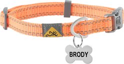 Browning Personalized Performance Webbing Fully Adjustable Dog Collar with Custom Engraved Silver Bone Tag, Safety Orange, Small: 10 to 16-in neck, 5/8-in wide