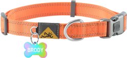 Browning Personalized Performance Webbing Adjustable Dog Collar with Custom Engraved Rainbow Bone Tag, Safety Orange, Large: 18 to 28-in neck, 1-in wide