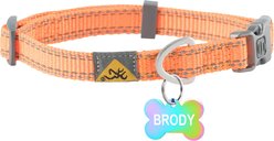 Browning Personalized Performance Webbing Adjustable Dog Collar with Custom Engraved Rainbow Bone Tag, Safety Orange, Small: 10 to 16-in neck, 5/8-in wide