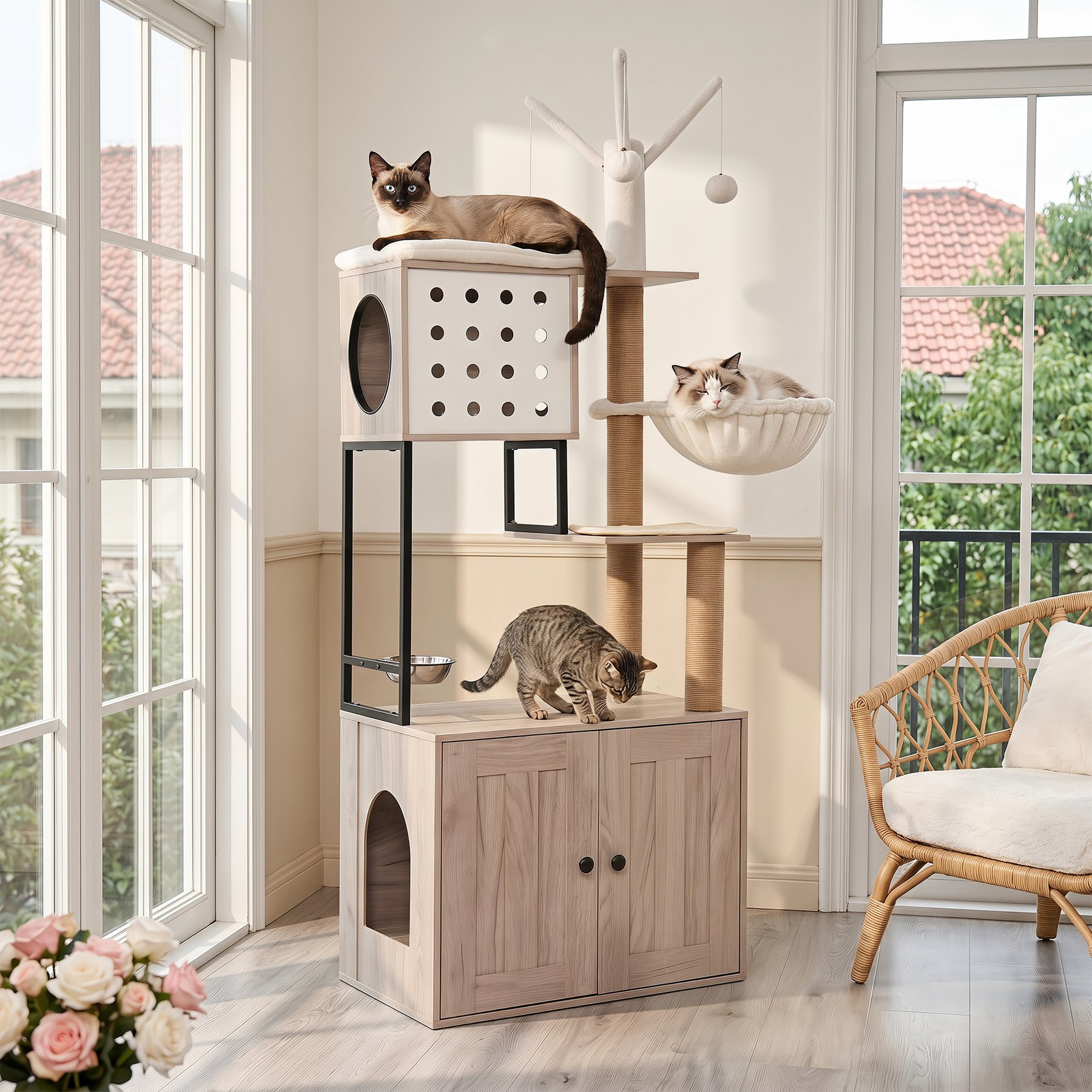 Yafylly Modern 65.3-in Cat Tree with Hidden Litter Box Enclosure