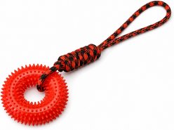 Kseroo Spiky Ring with Rope Dog Toy, Red