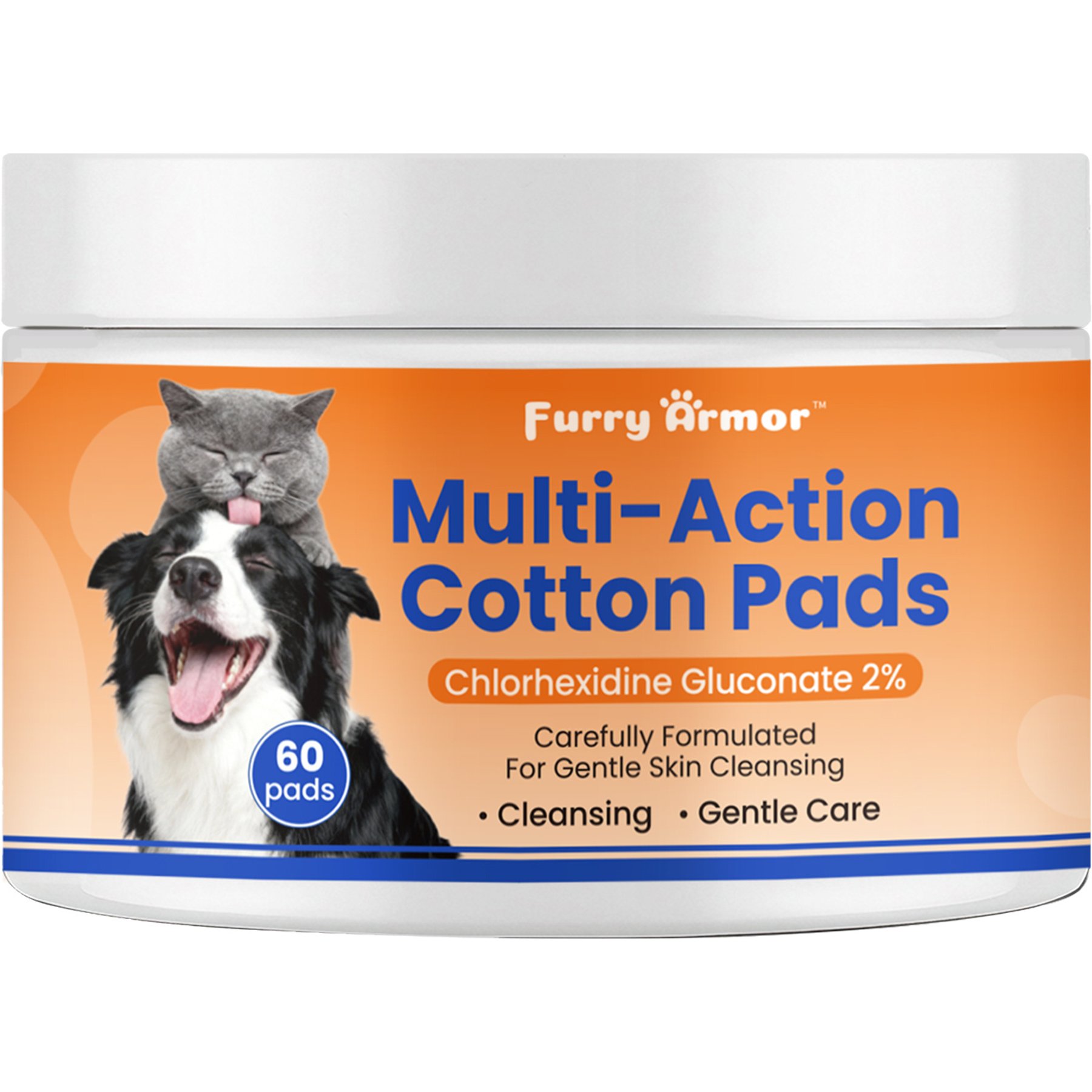 Furry Armor Multi-Action Cotton Pads Dog & Cat Grooming Wipes, 60 count