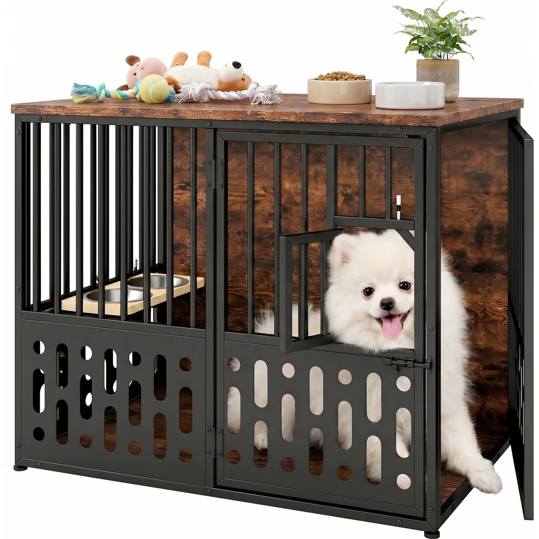 Yafylly 31.5-in Heavy Duty Solid Metal Dog Crate with Secure Lock & Movable Wheels, Brown, Medium