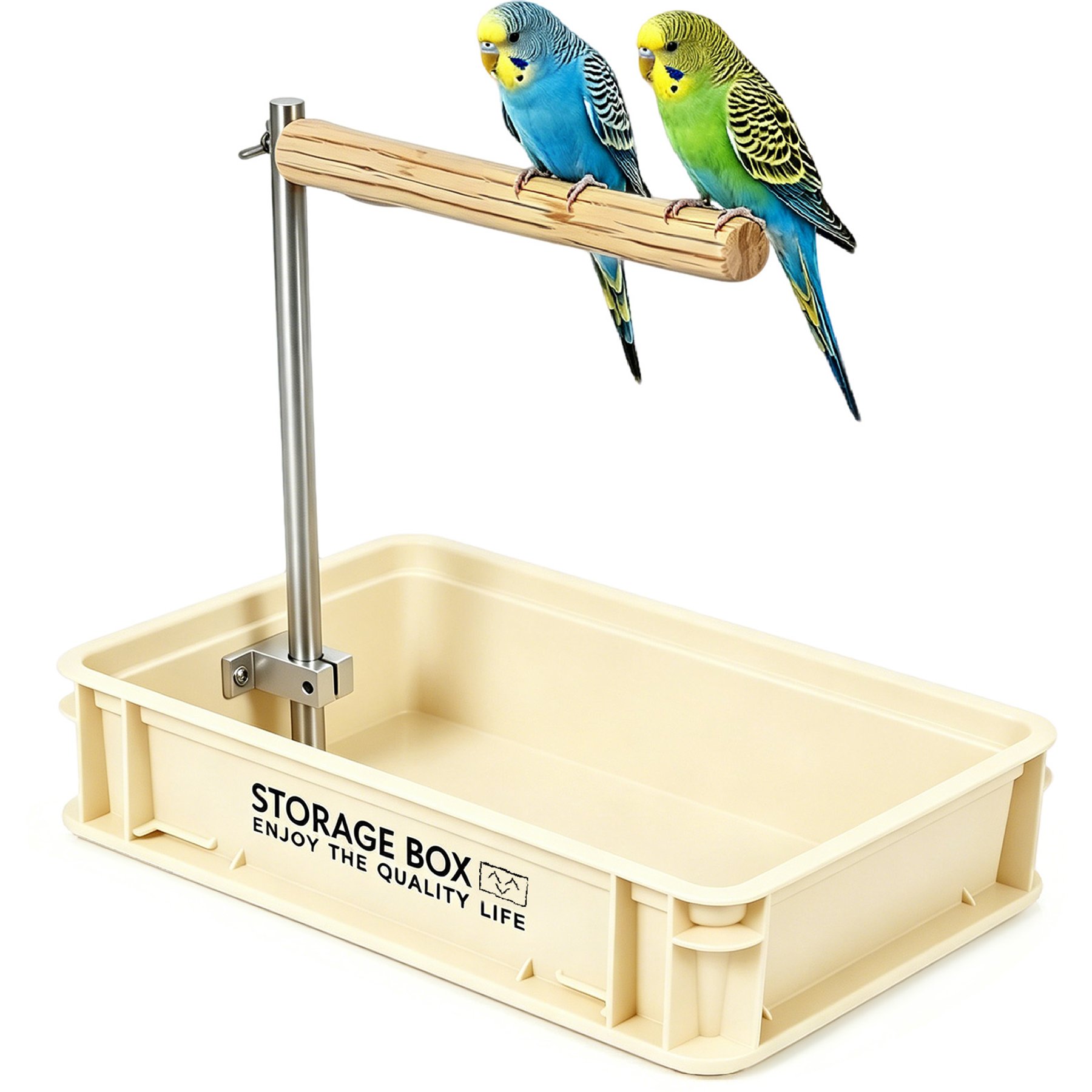 Halinfer Indoor Playground Tabletop Training Gym Bird Perch Stand with Plastic Potty Tray, Beige