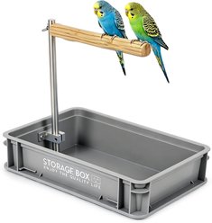 Halinfer Indoor Playground Tabletop Training Gym Bird Perch Stand with Plastic Potty Tray, Gray