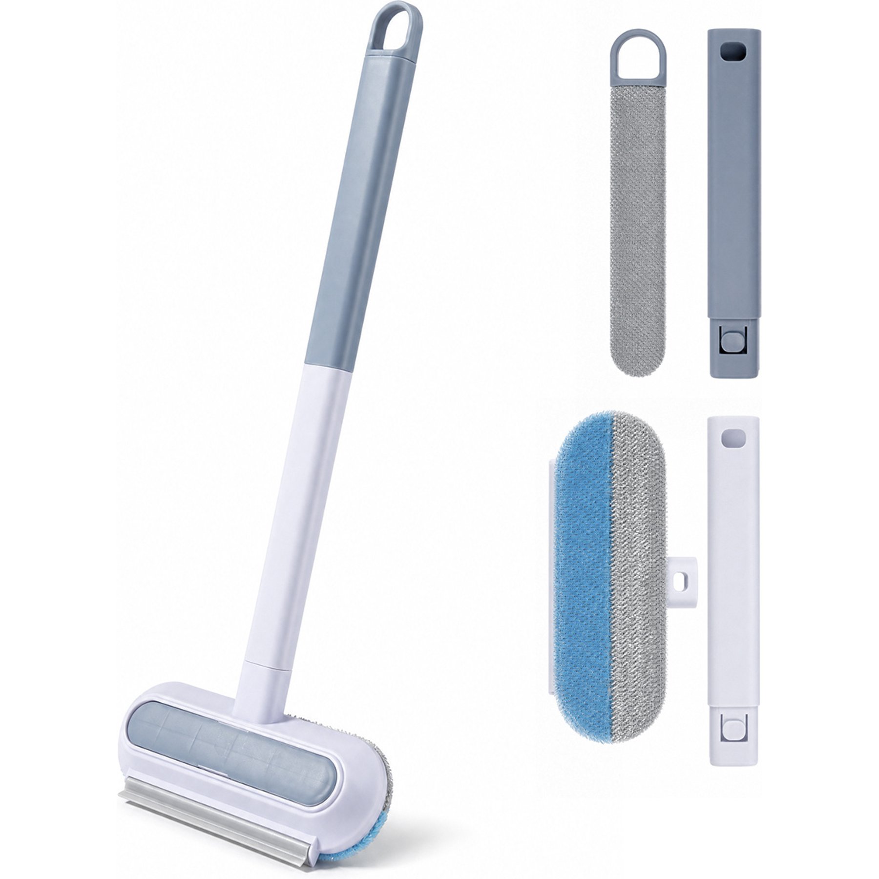 Pawtasy 4-in-1 Long Handle Cat Hair Remover Tool, Grey, 7 x 17.8-in