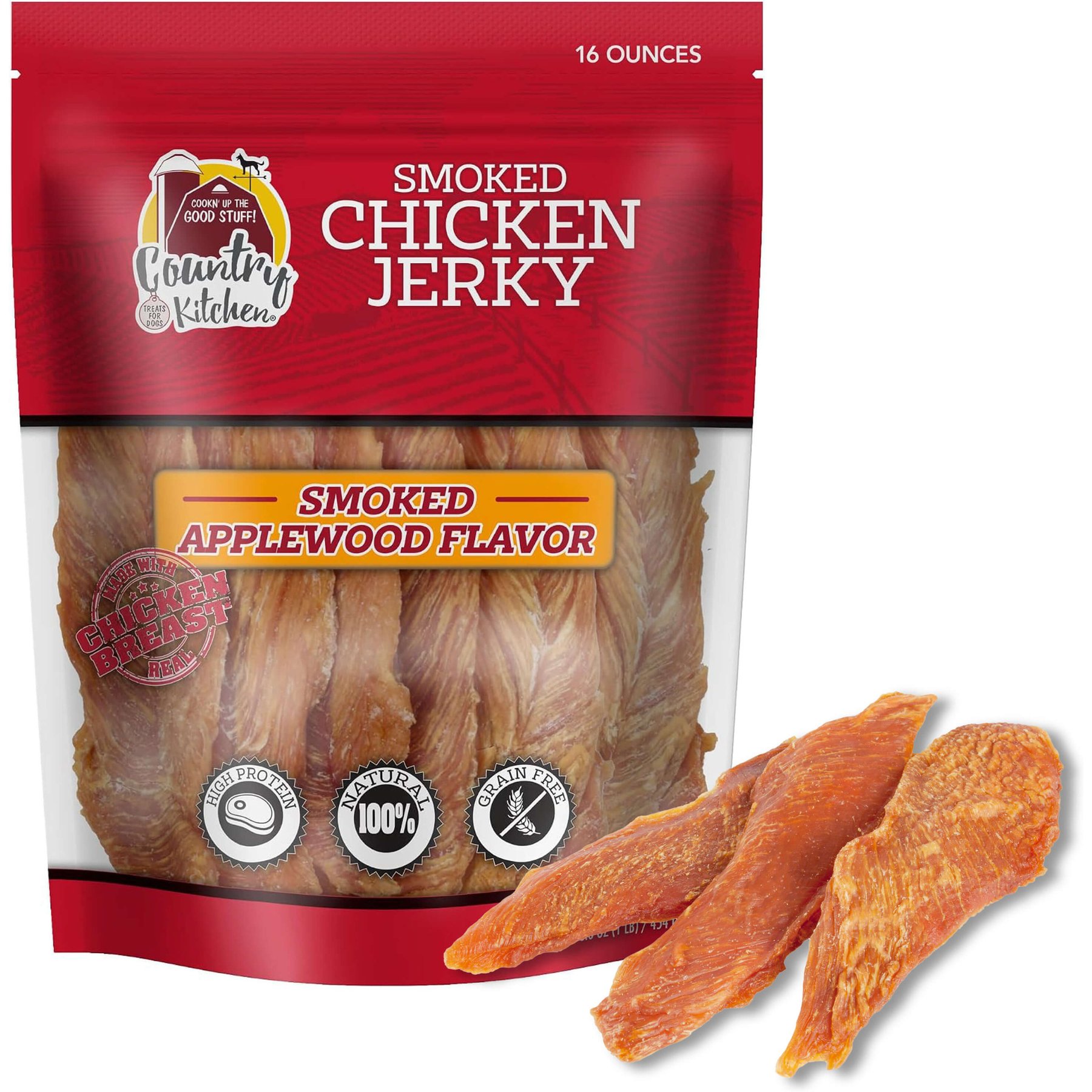 Country Kitchen Applewood Smoked Limited Ingredient Diet Chicken Dog Jerky Treats, 16-oz bag