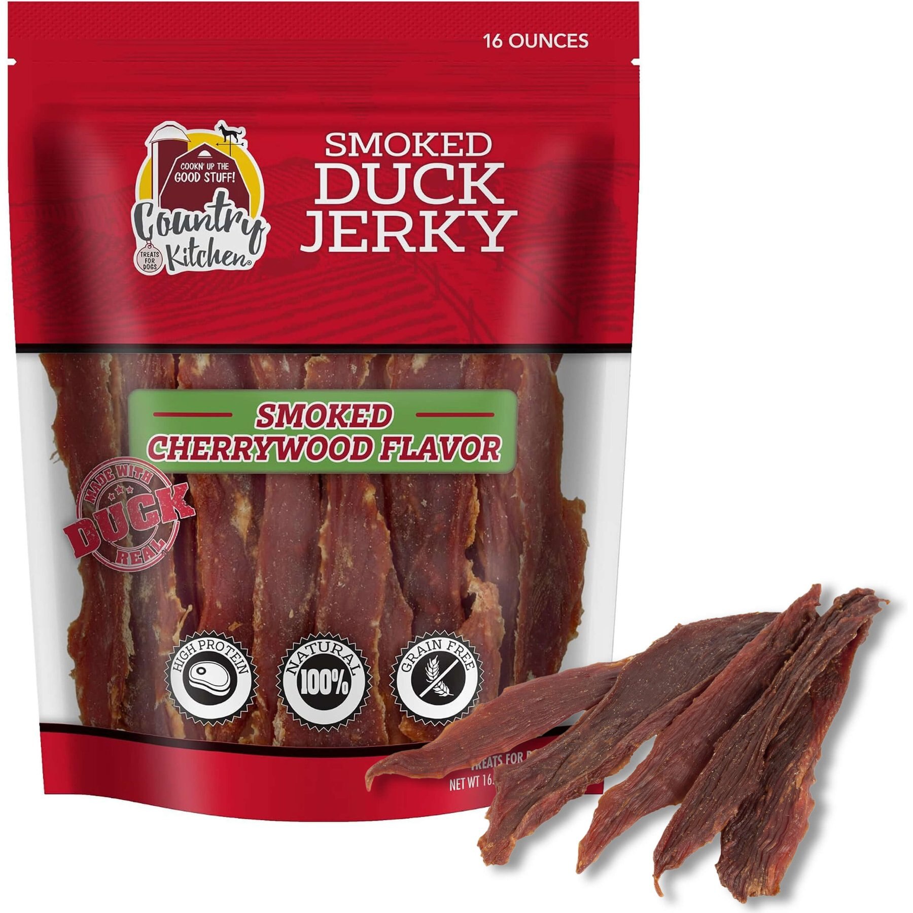 Country Kitchen Cherrywood Smoked Limited Ingredient Diet Duck Dog Jerky Treats, 16-oz bag