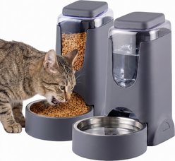 Supet Automatic Cat Feeder & Water Dispenser with Stainless Steel Bowl, Grey