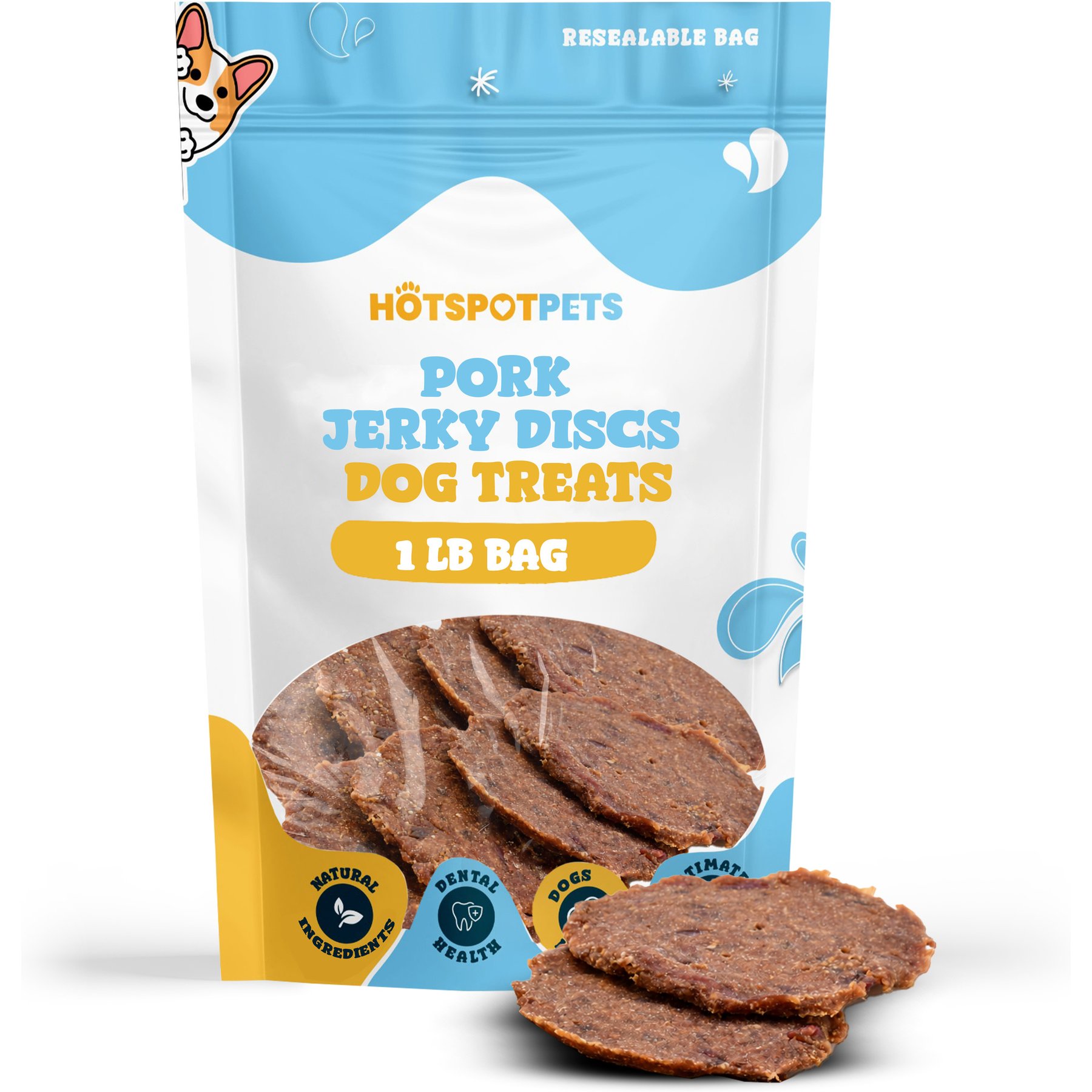 HOTSPOT PETS Limited Ingredient High Protein Pork Jerky Discs Dog Treats, 1-lb bag
