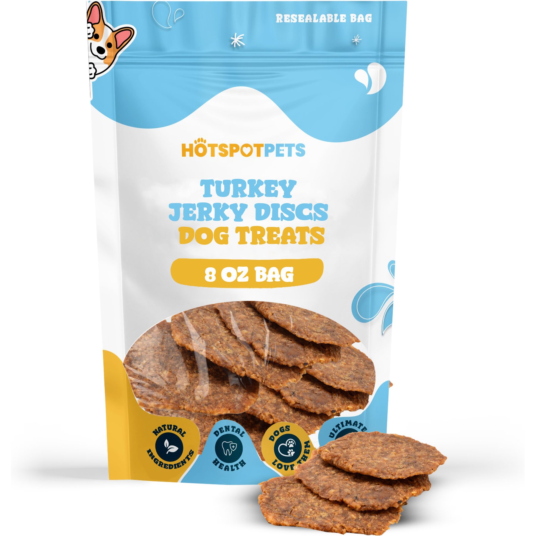 HOTSPOT PETS Limited Ingredient High Protein Turkey Jerky Discs Dog Treats, 8-oz bag