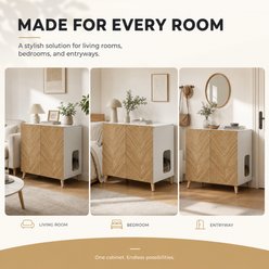 furrybaby Herringbone Cupboard Furniture Cabinet Wooden Indoor Cat House with Hidden Litter Box Enclosure, White, 20.28 x 19.69 x 31.5-in slide 2 of 9