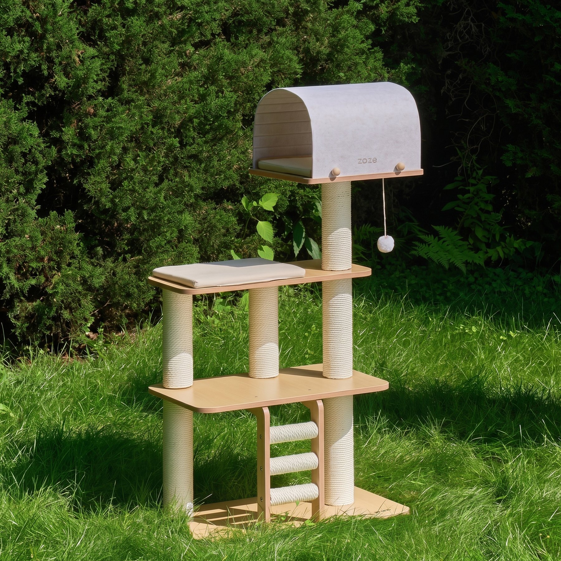 ZEZE 49.2-in Modern Wood with Arch Cat Tree & Condo