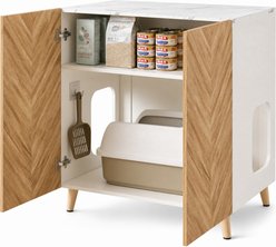 furrybaby Herringbone Cupboard Furniture Cabinet Wooden Indoor Cat House with Hidden Litter Box Enclosure, White, 20.28 x 19.69 x 31.5-in