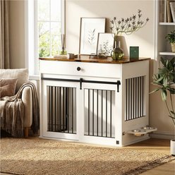 furrybaby Sliding Door & 360° Spinning Bowls Furniture Style Dog Crate, White, 40 inch