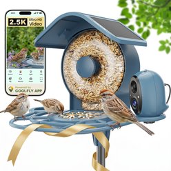 COOLFLY Smart Solar Powered Bird Feeder with Camera & Lifetime Free AI Bird ID, Blue, 1.8-L