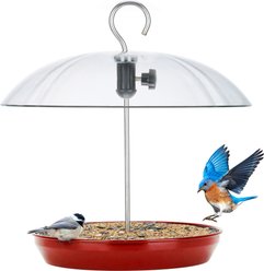 Kingsyard Adjustable Platform with Clear Rain Proof Dome Wild Bird Feeder, Red