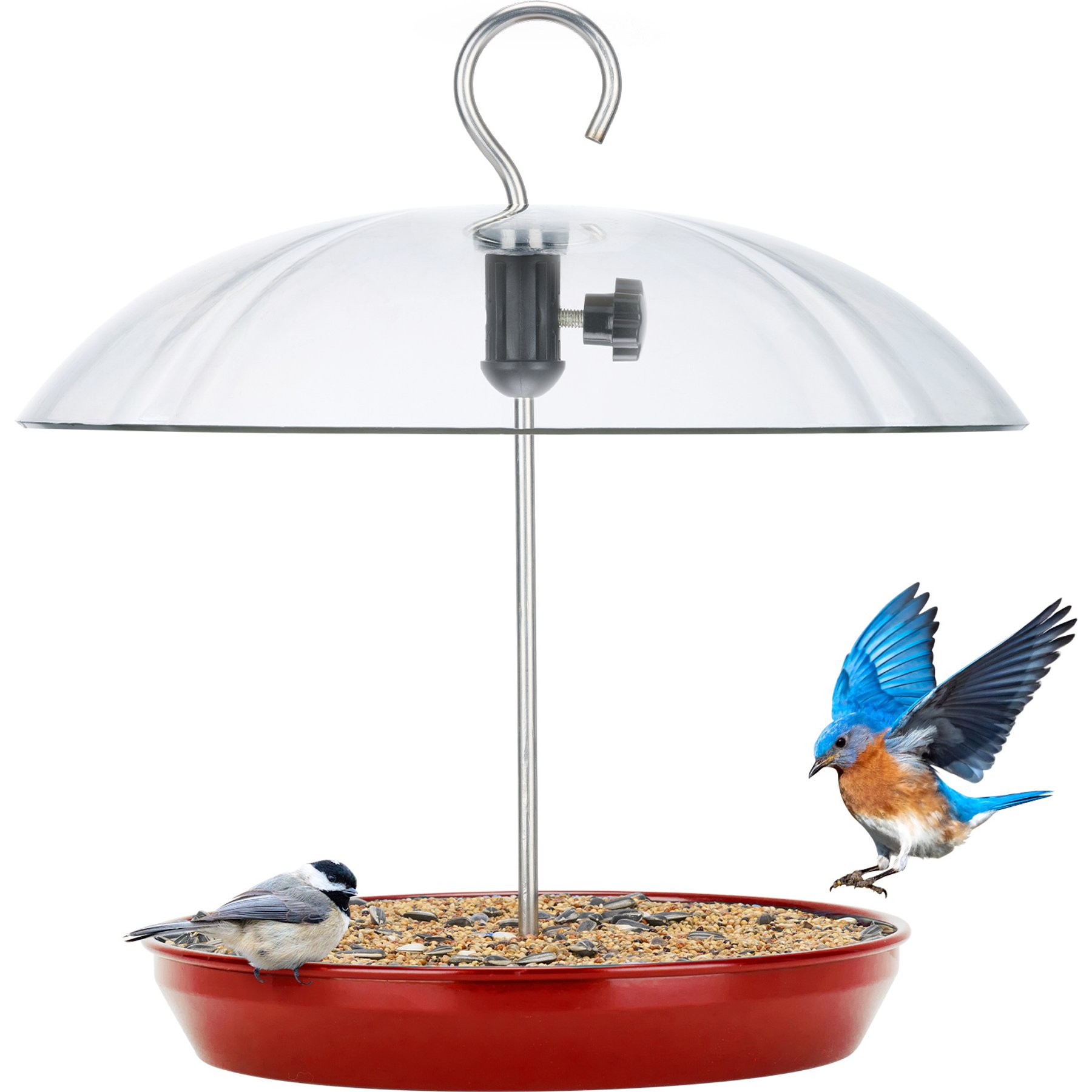 Kingsyard Adjustable Platform with Clear Rain Proof Dome Wild Bird Feeder, Red