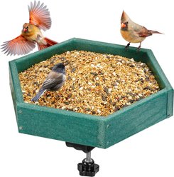 Kingsyard Clamp-On Deck 11-in Hexagon, Adjustable Balcony Railing Clamp 2.2-in No-Drill Wild Bird Feeder, Green