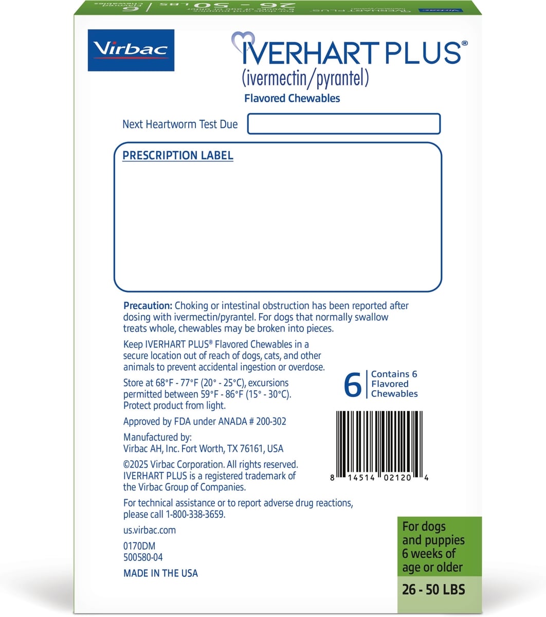Iverhart Plus IVERHART PLUS Chewable Tablet for Dogs, 26-50 lbs, (Green Box) - Easy ...