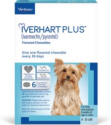 Iverhart Plus Chewable Tablet for Dogs, 1-25 lbs, (Blue Box), 6 Chewable Tablets (6-mos. supply)