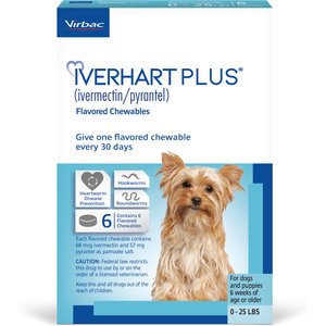 Iverhart Plus Chewable Tablet for Dogs, 1-25 lbs, (Blue Box), 6 Chewable Tablets (6-mos. supply)