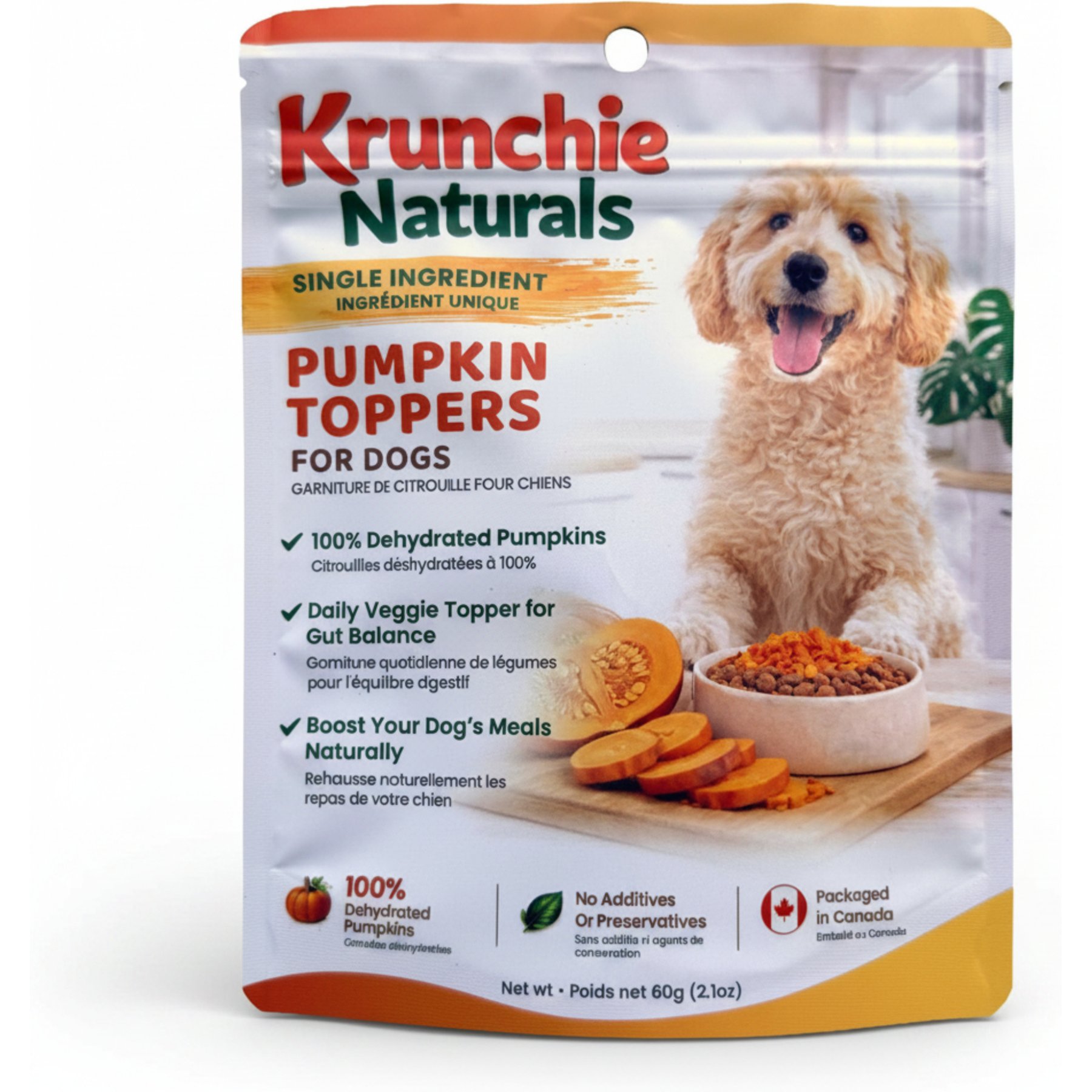 Krunchie Naturals Single Ingredient Pumpkin Dog Food Topper, 2.12-oz pouch