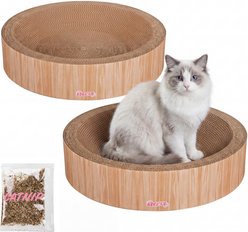 THE LICKER STORE Daisy Modern Bowl 18.13-in Cardboard Cat Scratcher with Catnip, 2 count, Oak Wood Finish
