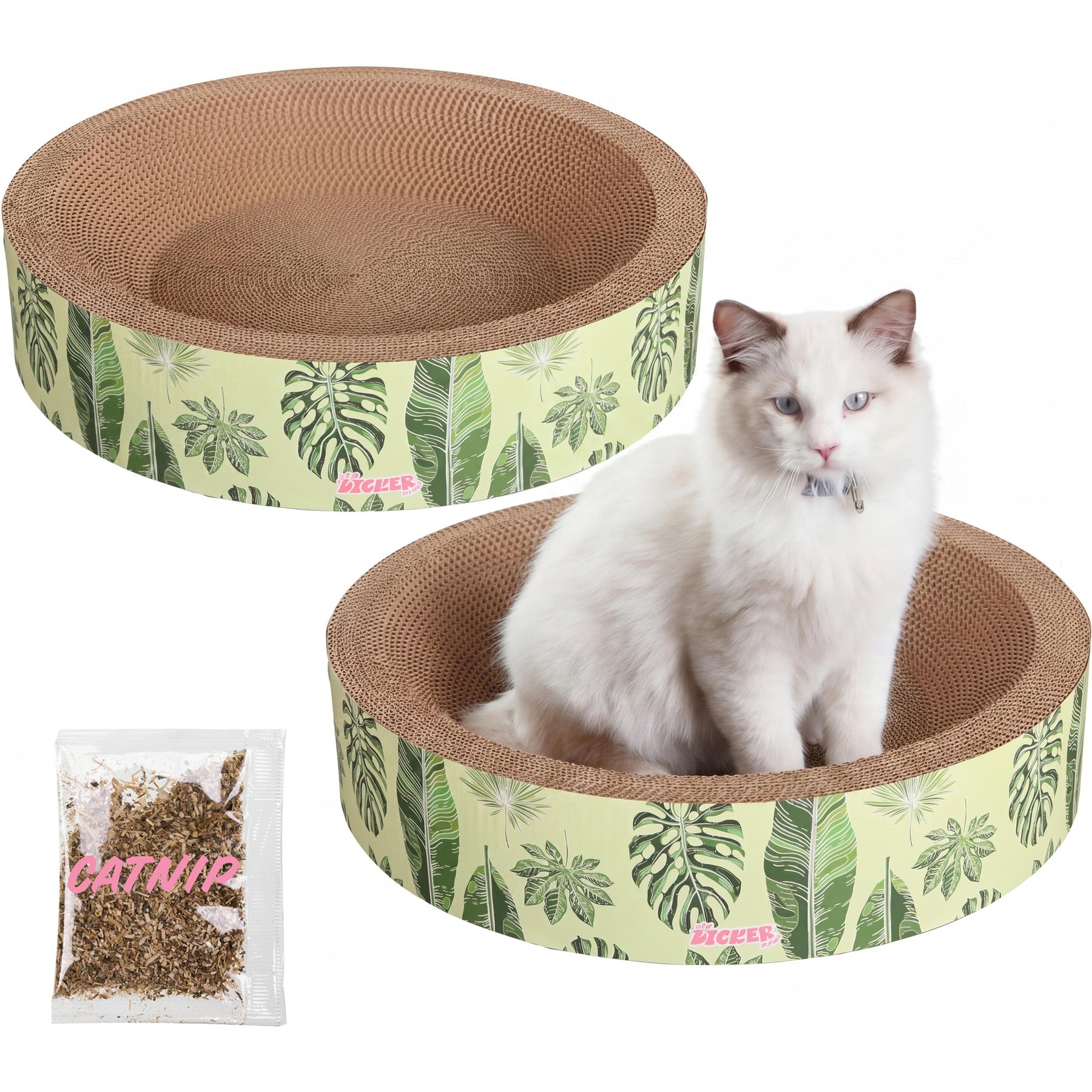 THE LICKER STORE Daisy Modern Bowl 18.13-in Cardboard Cat Scratcher with Catnip, 2 count, Mint/Green