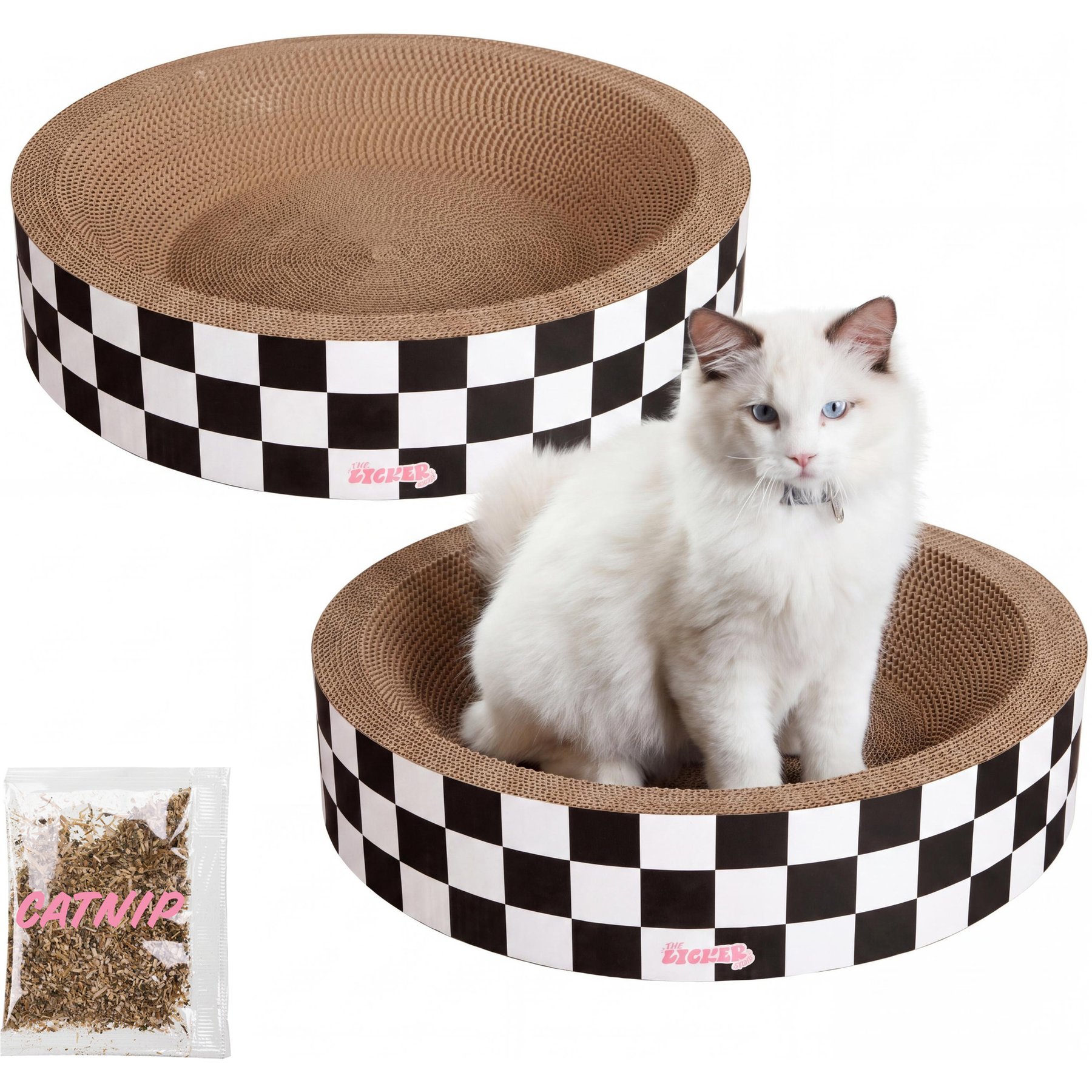 THE LICKER STORE Daisy Modern Bowl 18.13-in Cardboard Cat Scratcher with Catnip, 2 count, White/Black
