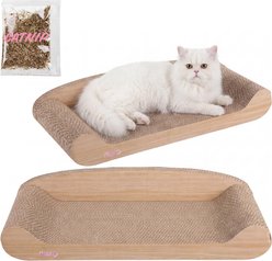 THE LICKER STORE Montego Coastal Patterned 27.5-in Cardboard Lounge Bed Cat Scratcher with Catnip, Oak Wood Finish