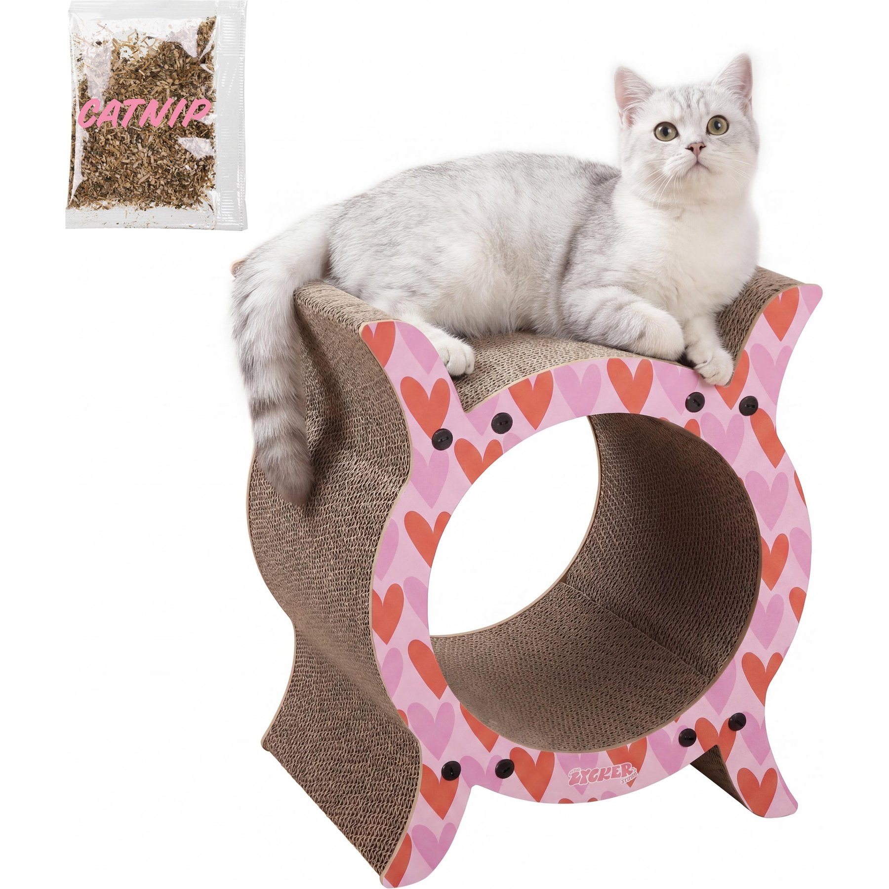 THE LICKER STORE Nyan Modern 16.5-in Cardboard Tunnel Cat Scratcher with Catnip, Pink/Red