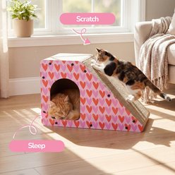 THE LICKER STORE Kento Minimalist 23.63-in Cardboard Angled Cat Cave Scratcher with Catnip, Pink/Red slide 2 of 9