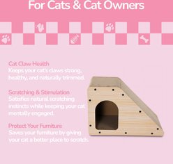 THE LICKER STORE Kento Minimalist 23.63-in Cardboard Angled Cat Cave Scratcher with Catnip, Oak Wood Finish slide 2 of 9