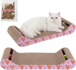 THE LICKER STORE Rini Modern 23.75-in Cardboard Lounge Bed Cat Scratcher with Built-In Bell Toys & Catnip, Pink/Red, 1 count