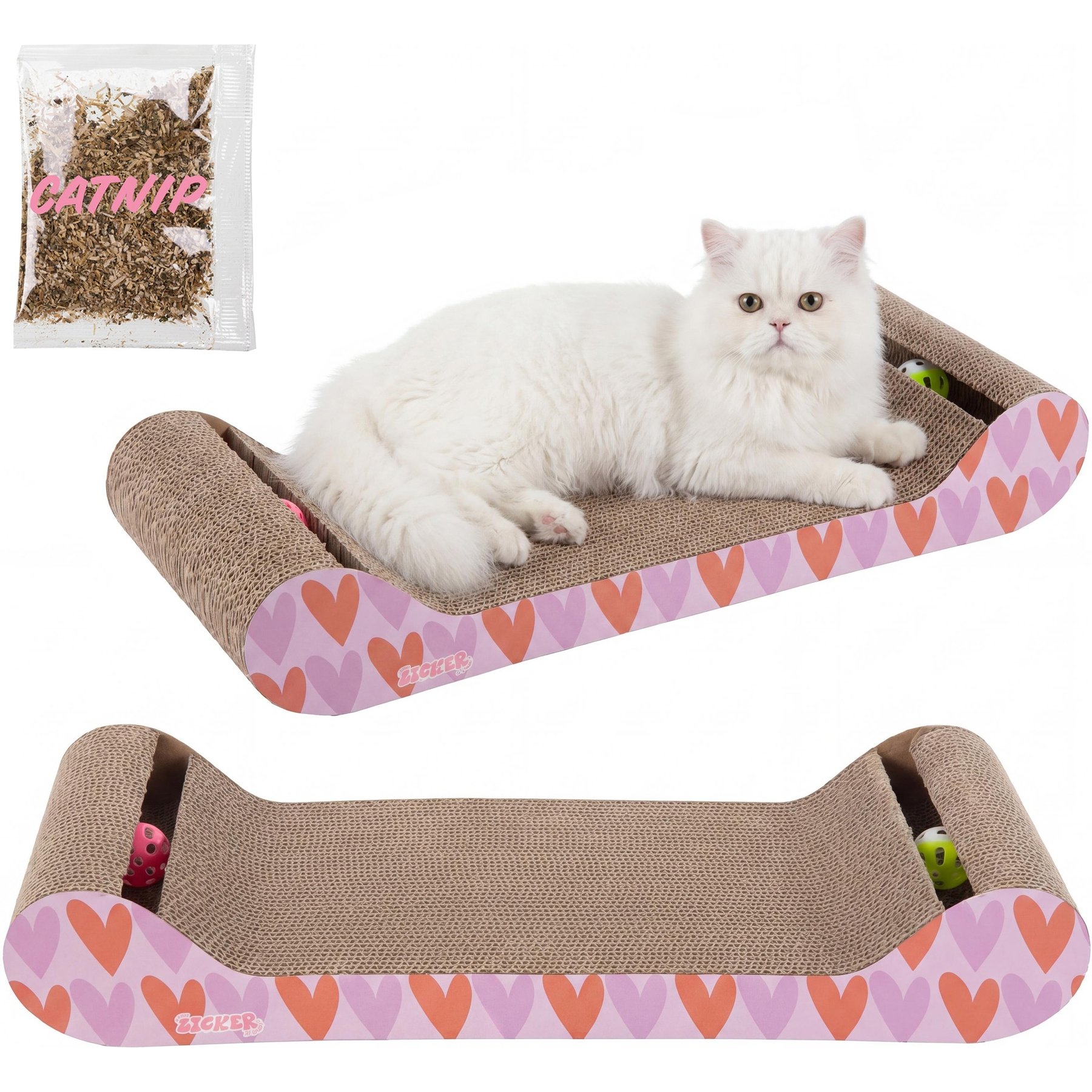 THE LICKER STORE Rini Modern 23.75-in Cardboard Lounge Bed Cat Scratcher with Built-In Bell Toys & Catnip, Pink/Red, 1 count