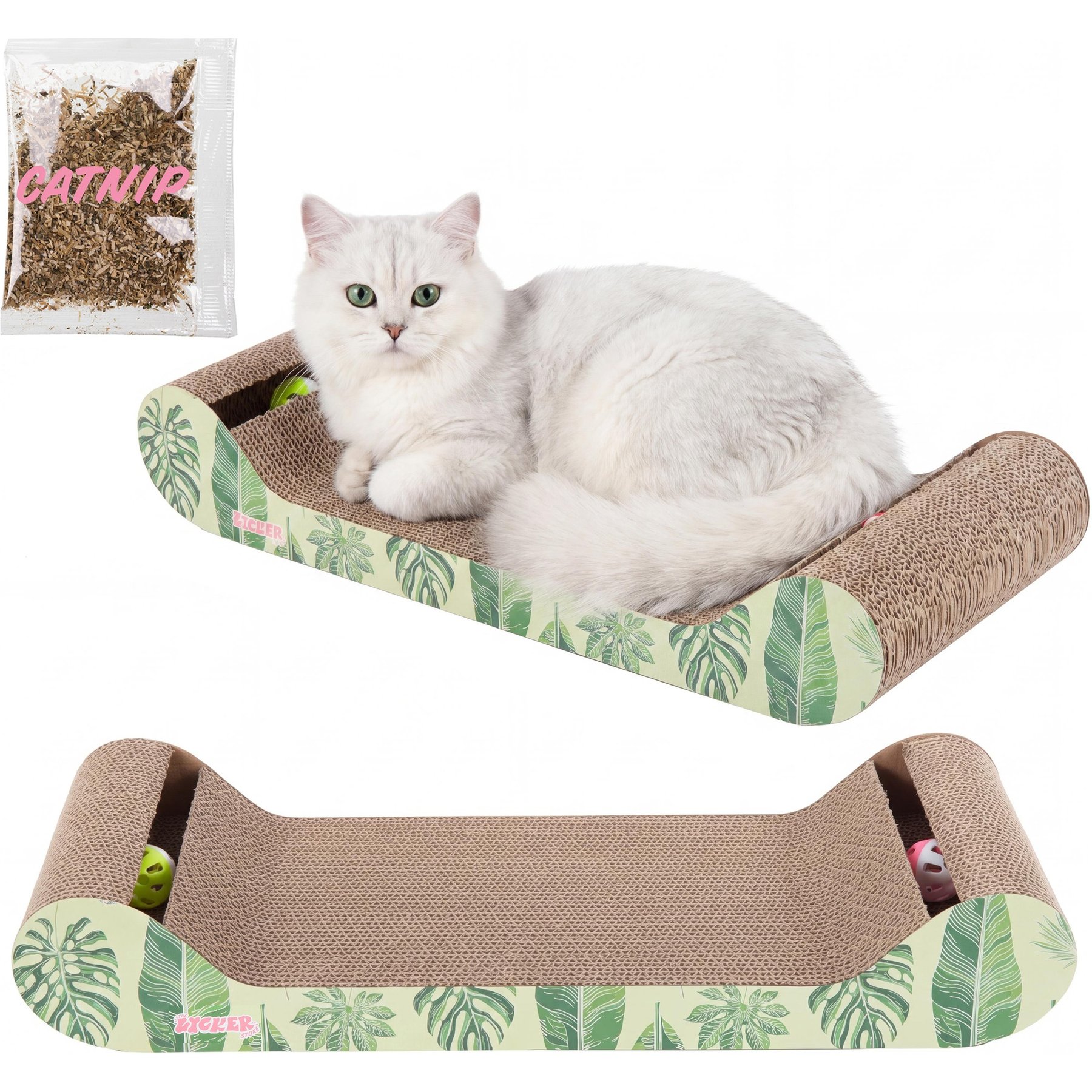 THE LICKER STORE Rini Modern 23.75-in Cardboard Lounge Bed Cat Scratcher with Built-In Bell Toys & Catnip, Mint/Green, 1 count