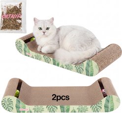 THE LICKER STORE Rini Modern 23.75-in Cardboard Lounge Bed Cat Scratcher with Built-In Bell Toys & Catnip, Mint/Green, 2 count