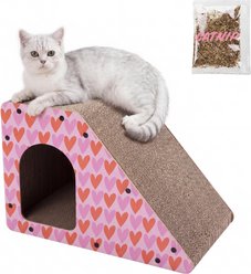 THE LICKER STORE Kento Minimalist 23.63-in Cardboard Angled Cat Cave Scratcher with Catnip, Pink/Red