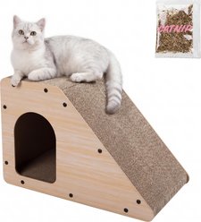 THE LICKER STORE Kento Minimalist 23.63-in Cardboard Angled Cat Cave Scratcher with Catnip, Oak Wood Finish