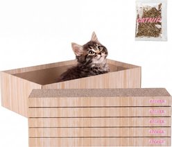 THE LICKER STORE Naomi Modern 17-in Cardboard Reversible Cat Scratcher Pad in Box with Catnip, 5 count, Oak Wood Finish