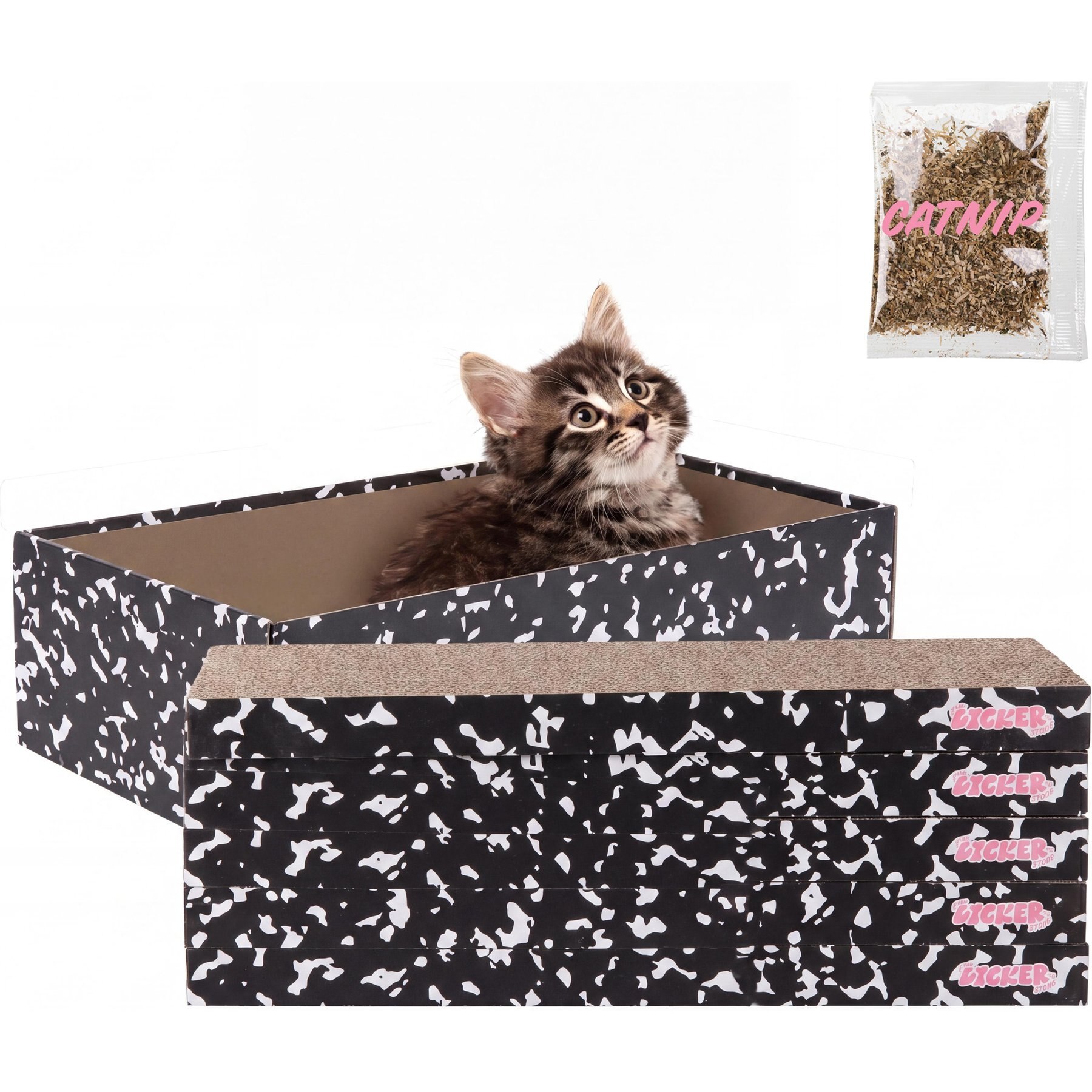 THE LICKER STORE Naomi Modern 17-in Cardboard Reversible Cat Scratcher Pad in Box with Catnip, 5 count, Black/White