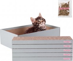 THE LICKER STORE Naomi Modern 17-in Cardboard Reversible Cat Scratcher Pad in Box with Catnip, 5 count, Gray