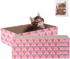 THE LICKER STORE Naomi Modern 17-in Cardboard Reversible Cat Scratcher Pad in Box with Catnip, 5 count, Pink/Red