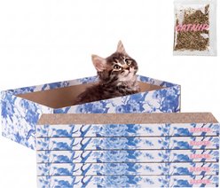THE LICKER STORE Naomi Modern 17-in Cardboard Reversible Cat Scratcher Pad in Box with Catnip, 5 count, Blue/White