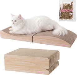 THE LICKER STORE Eero Modern 32-in Cardboard Foldable Lounge Cat Scratcher with Catnip, Oak Wood Finish