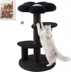 THE LICKER STORE Poppy Modern 29-in 3-Tier Jute Flower with Dangling Toy Cat Tree, Black/White