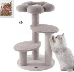 THE LICKER STORE Poppy Modern 29-in 3-Tier Jute Flower with Dangling Toy Cat Tree, Grey/White