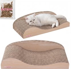THE LICKER STORE Kokomo Coastal 23.75-in Cardboard Lounge Bed Cat Scratcher with Catnip, Oak Wood Finish